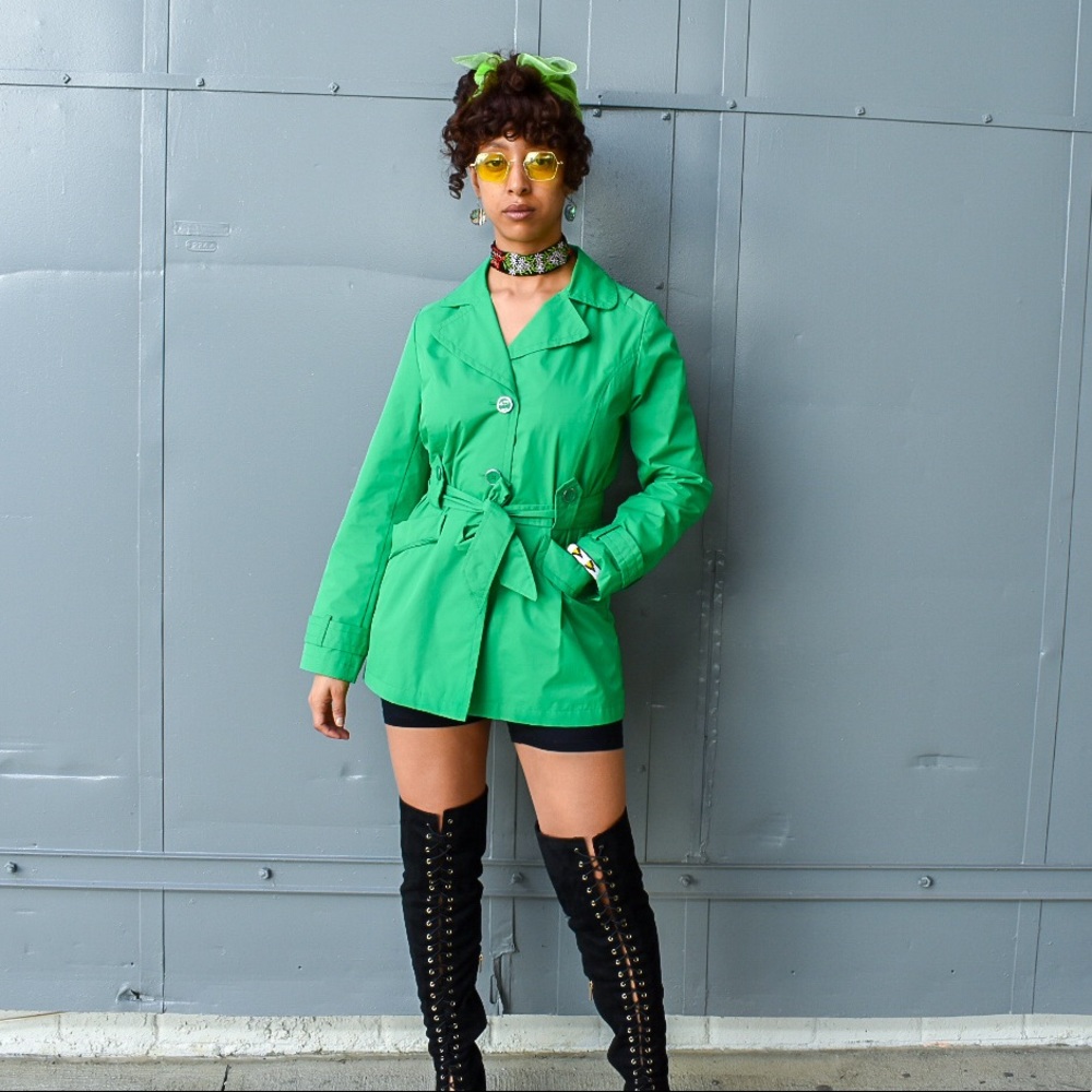 Faded Glory Green Trench Coat sz M - Picture 2 of 15